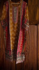 Organza Digital Printed Kurta Set with Mirror Highlighting & Shantoon Pant – Fully Stitched 3-Piece Suit